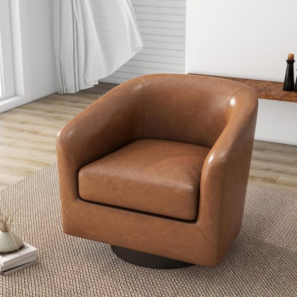 Uixe Brown PU Leather Upholstered 360°Swivel Arm Chair With Uixe Brown PU Leather Upholstered 360°Swivel Arm Chair With