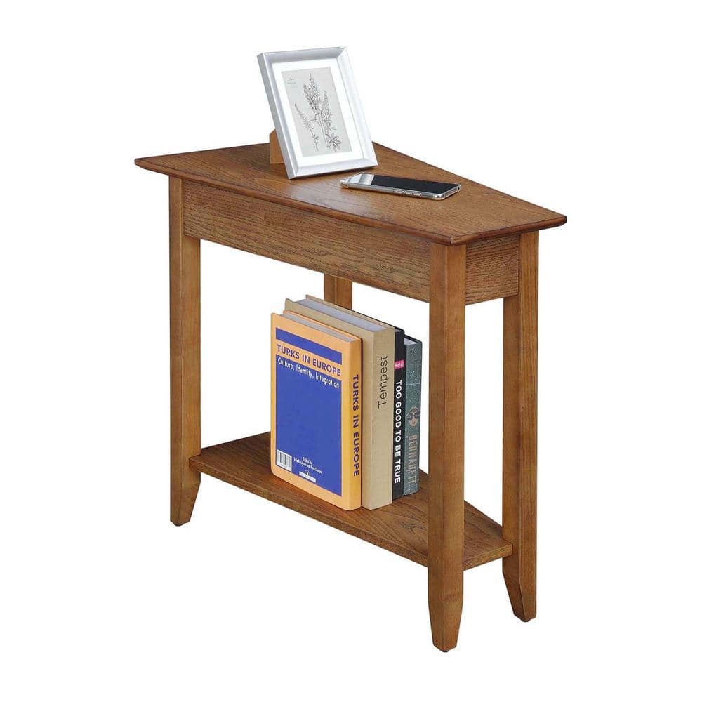 Driftwood Triangular Wood End Table with Shelf, 24" x 16" x 24"