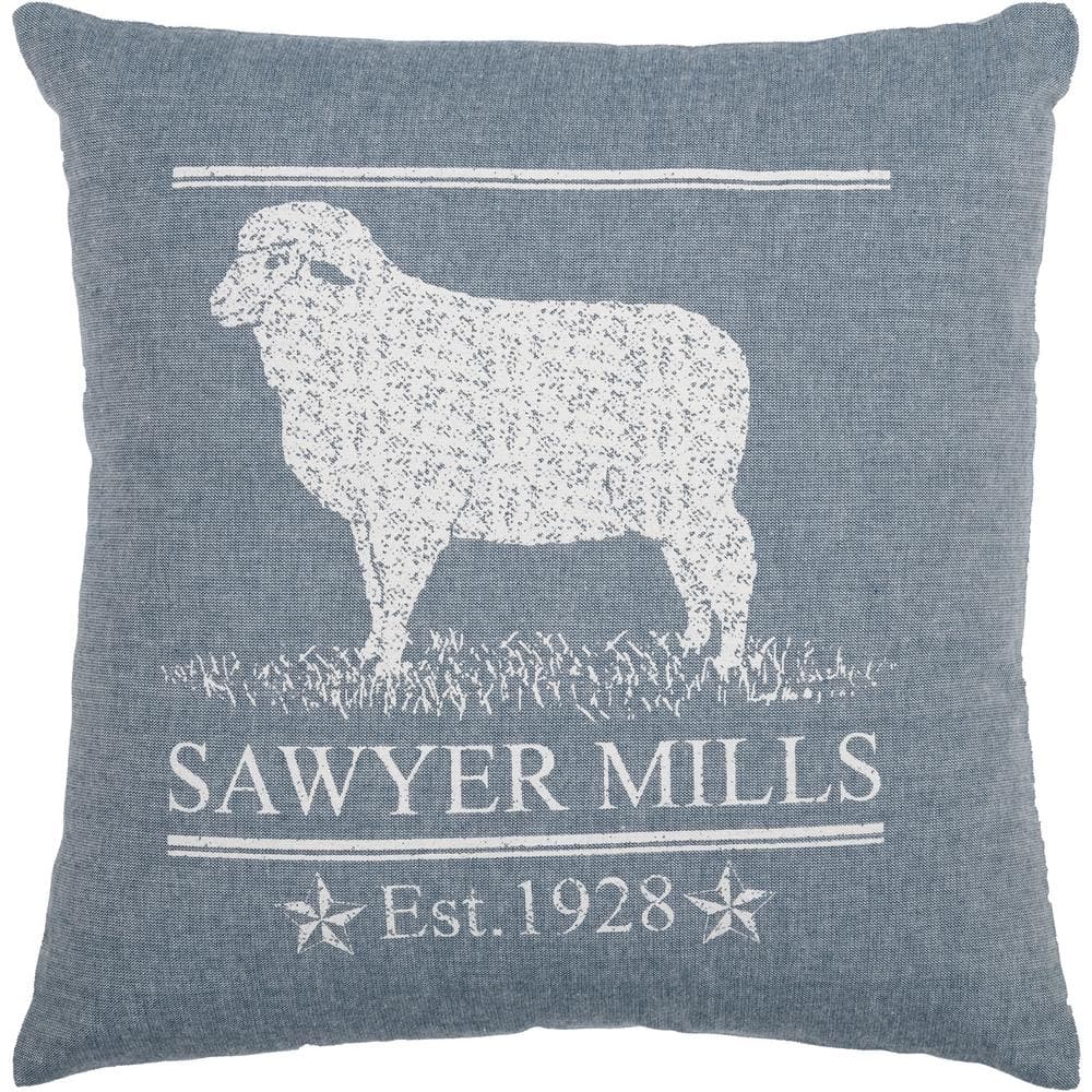 Sawyer Mill Blue Lamb Pillow with Rustic Design, 18x18