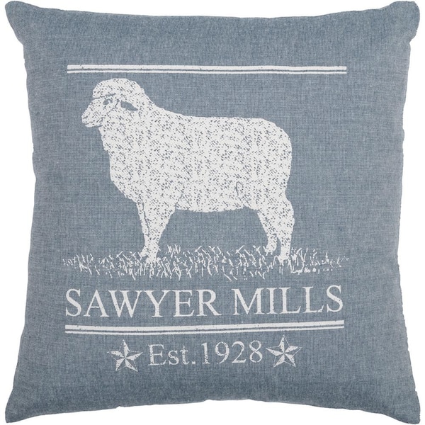VHC BRANDS Sawyer Mill Blue Farmhouse Lamb 18 in. x 18 in. Throw Pillow