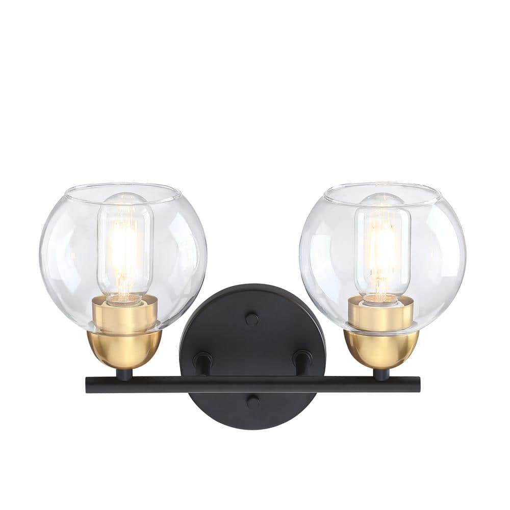 13 in. Black and Gold 2-Light Bathroom Vanity Light Over Mirror with Globe Glass Shade price history on PriceWatchPro