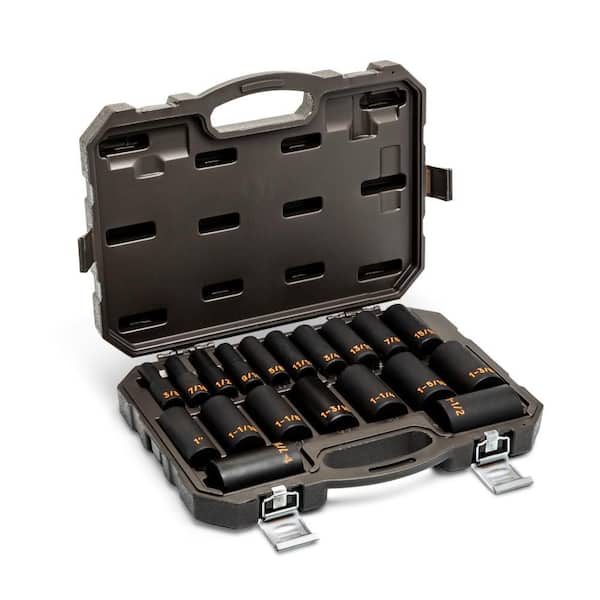 GEARWRENCH 1/2 in. Drive 6-Point SAE Hi-Viz Deep Impact Socket Set (19-Piece)