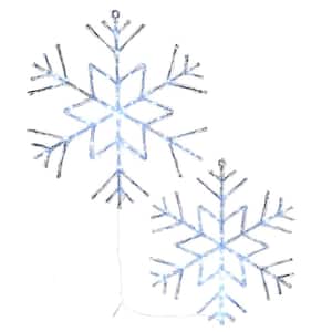 24 in. H and 20 in. Christmas Yard Decor 6-Point Star Ice Crystal Snowflake Pair with LED Lights
