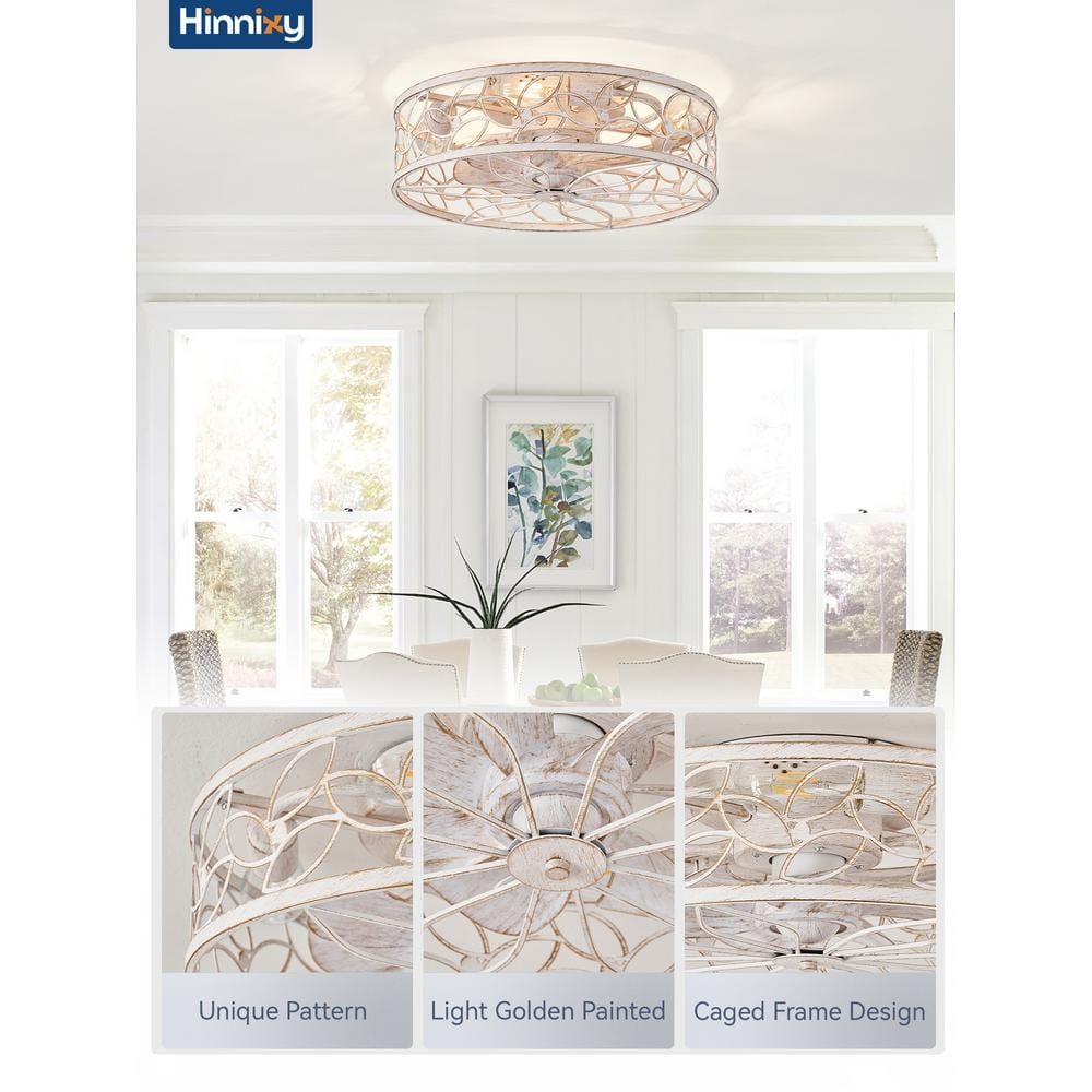18" White and Gold Caged Ceiling Fan with LED Lights and Remote Control