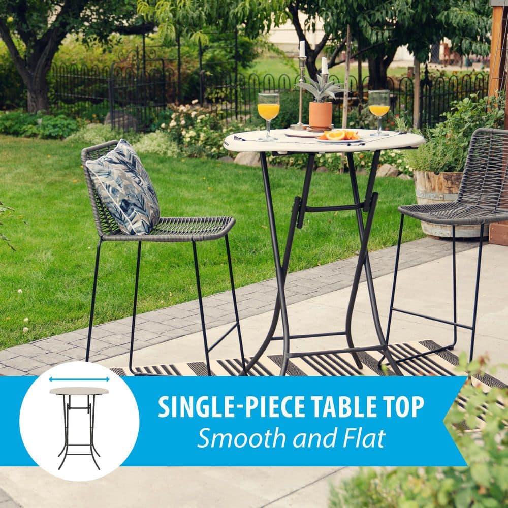 Almond HDPE 33" Round Bistro Table with Bronze Steel Legs
