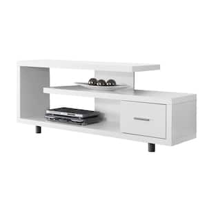 Jasmine 16 in. White Particle Board TV Stand with 1 Drawer Fits TVs Up to 60 in. with Shelves