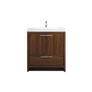 Timeless Home 30 in. W Single Bath Vanity in Walnut with Resin Vanity Top in White with White Basin