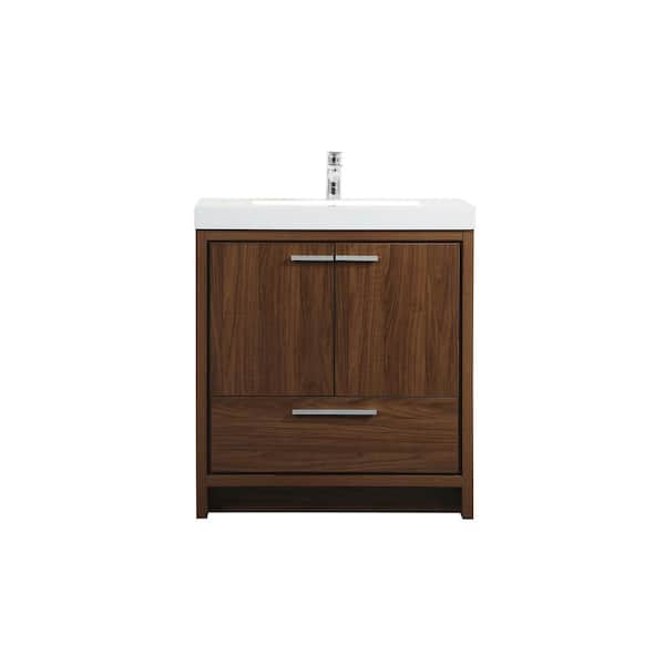 Timeless Home 30 in. W Single Bath Vanity in Walnut with Resin Vanity ...