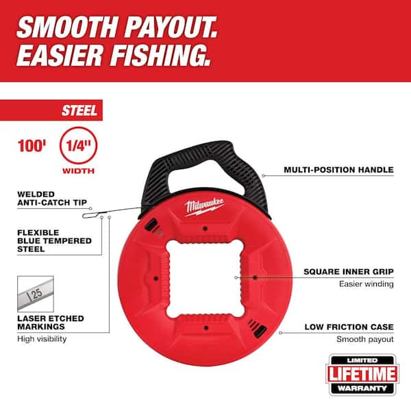 1/4 in. x 100 ft. Steel Fish Tape with 9 in. 7-in-1 Combination Wire Strippers Pliers