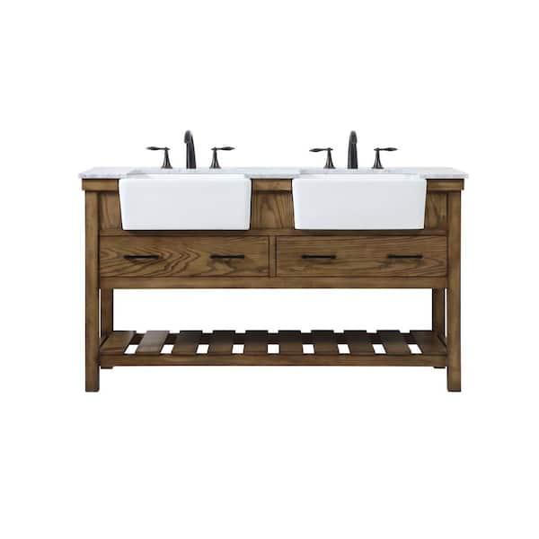 Unbranded Simply Living 60 in. W x 22 in. D x 34.125 in. H Bath Vanity in Driftwood with Carrara White Marble Top