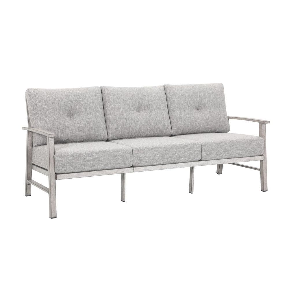 White Oak Aluminum Outdoor Couch with 5.9 in. Soft Gray Cushions 3