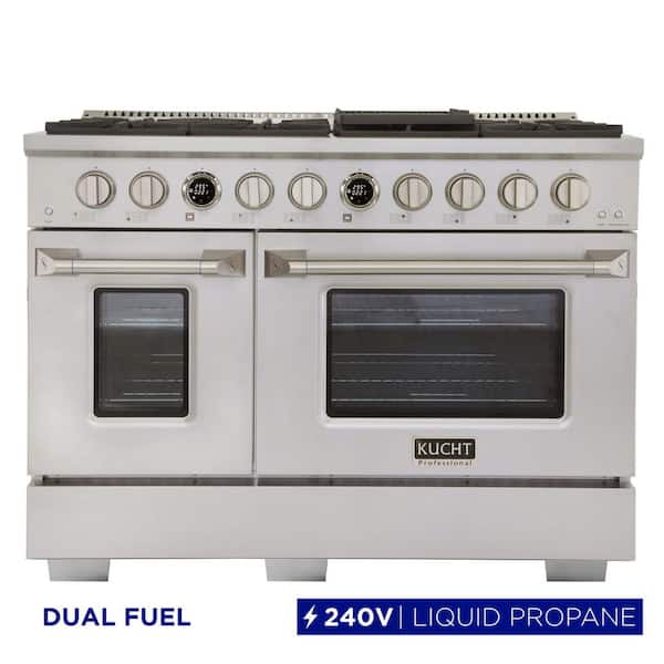 48 in. 6.7 cu. ft. 8-Burners Dual Fuel Range for Propane Gas in Stainless Steel with Horus Digital Dial Thermostat