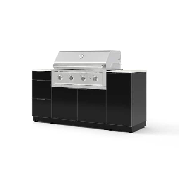 Outdoor Kitchen 6-Piece 4-Burners Natural Gas Grill Island in Black w/40 in. Performance Grill & Dekton Aeris-Countertop
