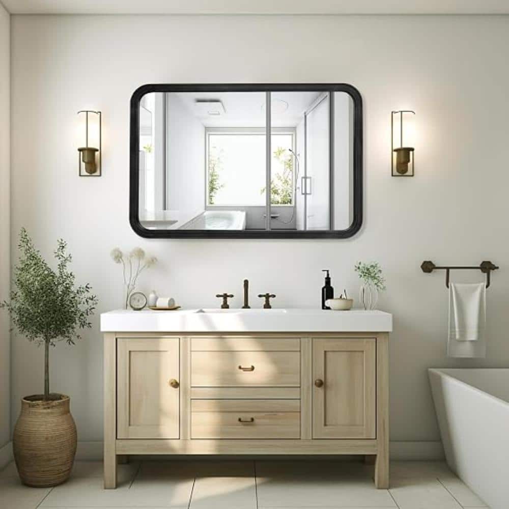 Black 60 in. W x 36 in. H Rectangular Wood Framed LED Lighted Bathroom Vanity Mirror with Anti-Fog price history on PriceWatchPro
