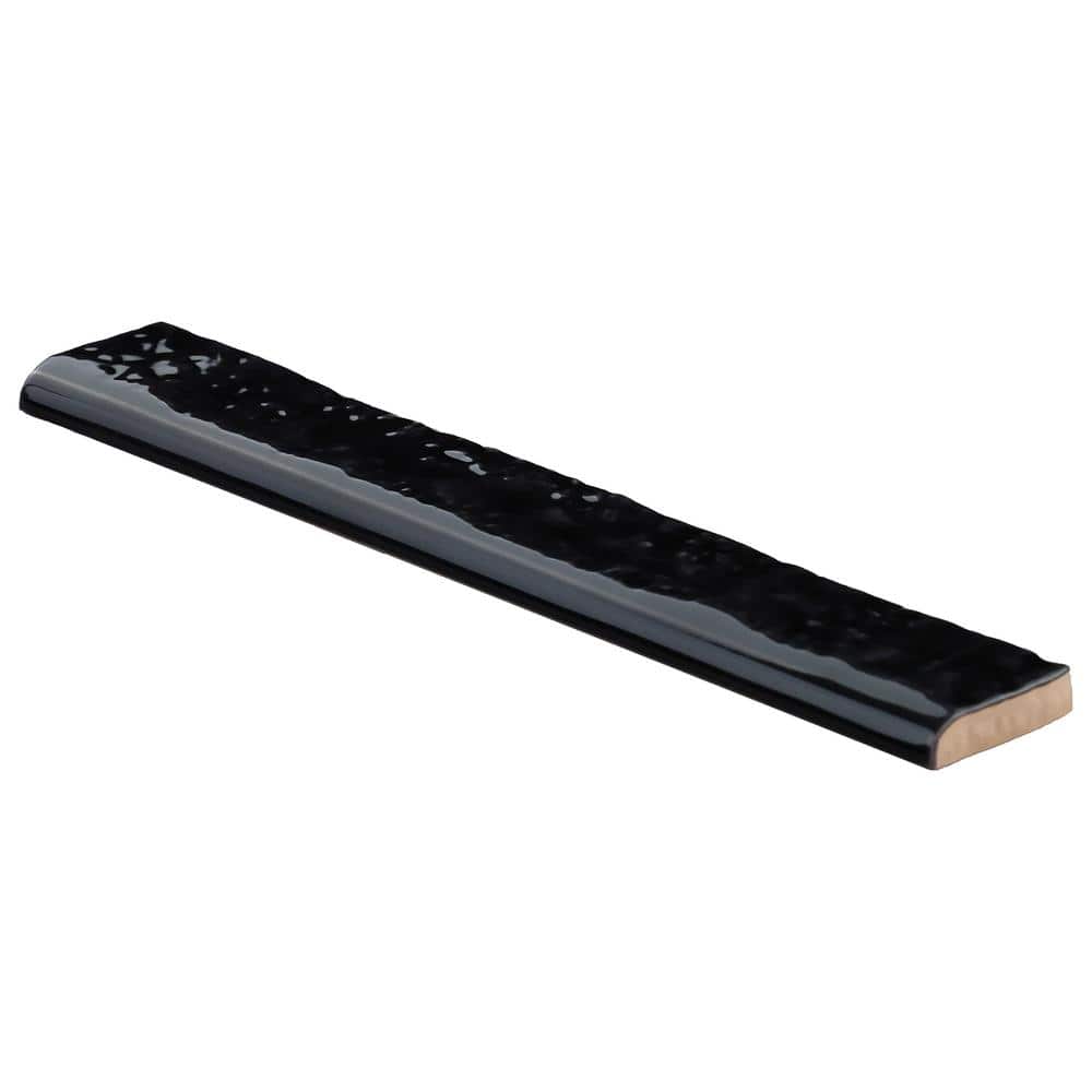 Glossy Coal Black Ceramic Bullnose Tile Trim