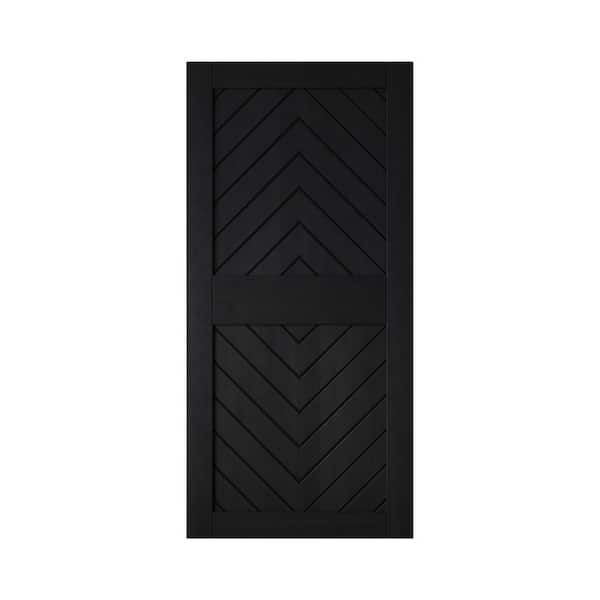 JT2 32 in. x 84 in. C-Panel Solid Core Black Fishbone Design Pine Wood Interior Sliding Barn Door Slab