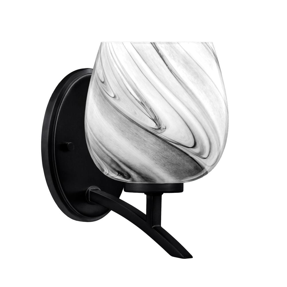 Siena 6 in.1-Light Matte Black Sconce with 6 in. Onyx Swirl Glass Shade No 