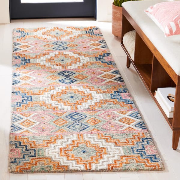 Aspen 2 ft. x 7 ft. Orange/Fuchsia Geometric Diamond Runner Rug