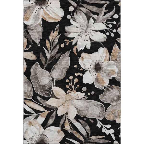 Mayfield Premium Machine Washable Abstract AMF2260 Black 9 ft. x 12 ft. Area Rug
