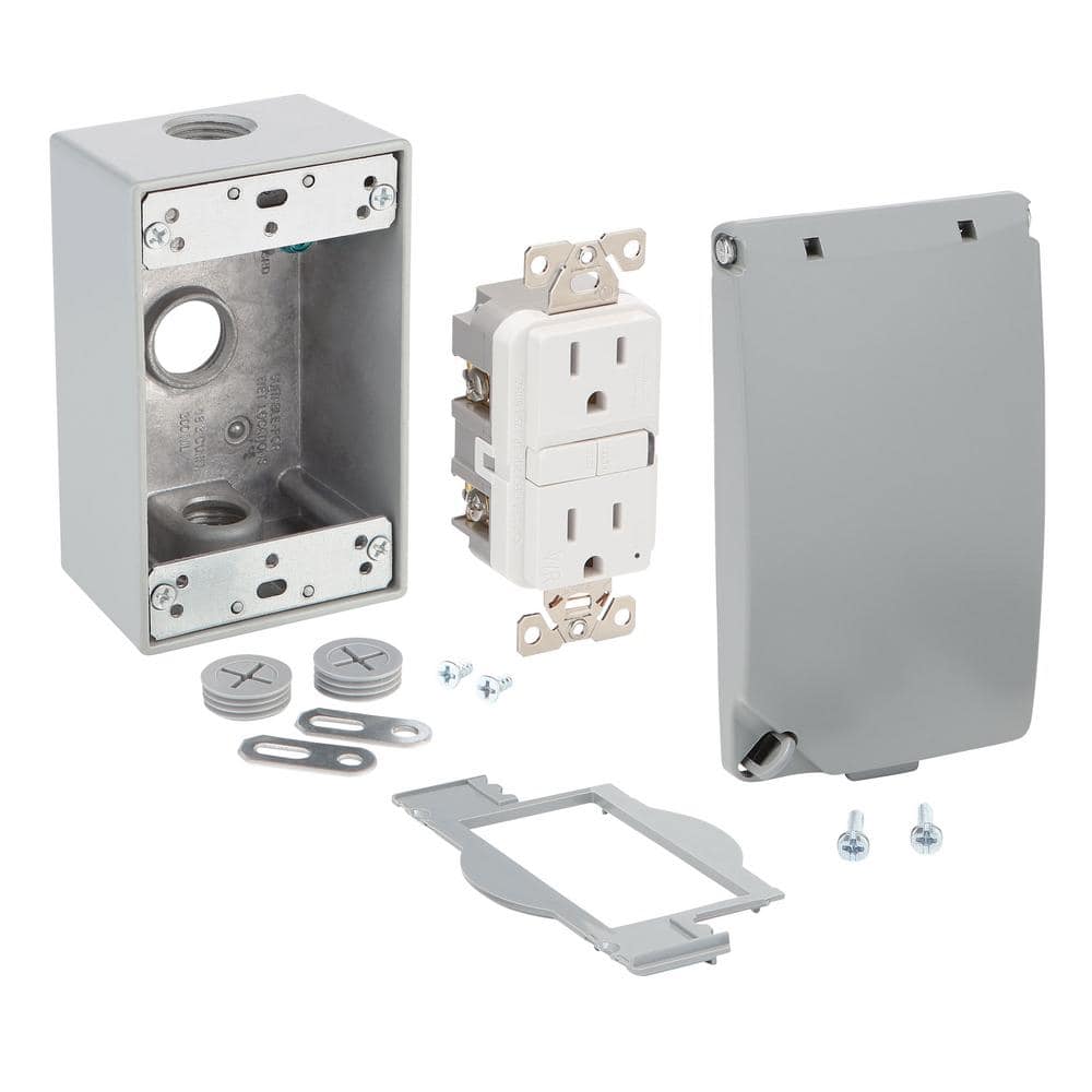 1-Gang Metal Weatherproof Electrical Box, Cover and GFCI Kit (24-in-1 Confi