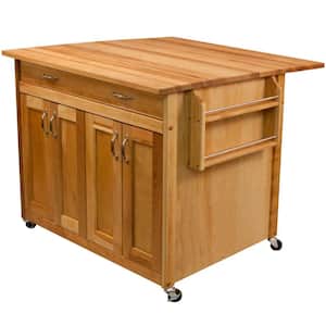 Natural Wood Kitchen Cart with Drop Leaf