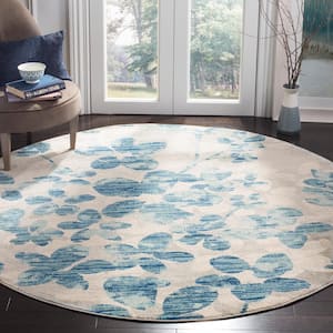 Evoke Gray/Light Blue 7 ft. x 7 ft. Round Floral Area Rug