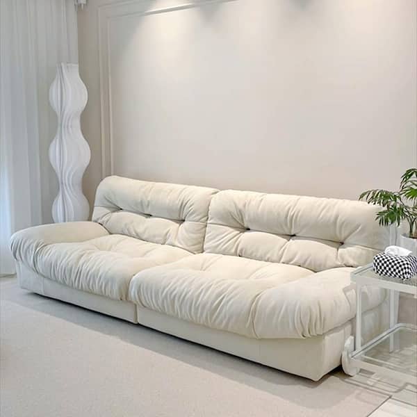 Magic Home 89 in. Armless Modular 2-Piece Microfiber Upholstered Fluffy Loveseat Cloud Sofa Modern Sectional Couch in Beige