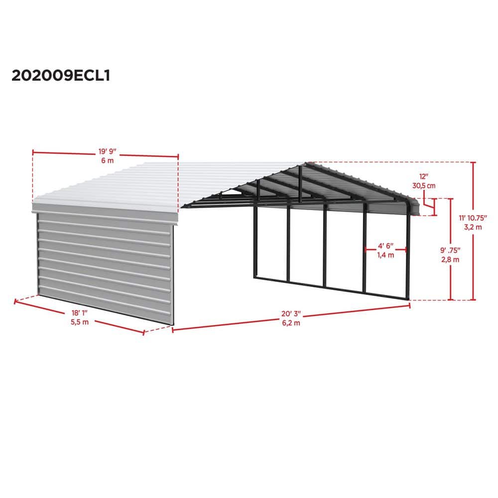 Eggshell 20' x 20' Steel Carport Kit with Enclosure