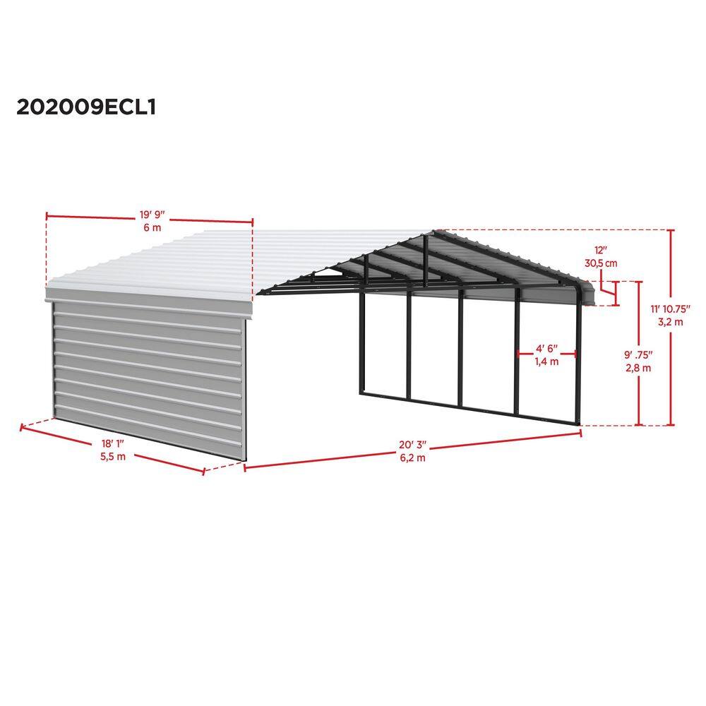 Charcoal 20' x 20' Steel Carport Kit with Enclosure