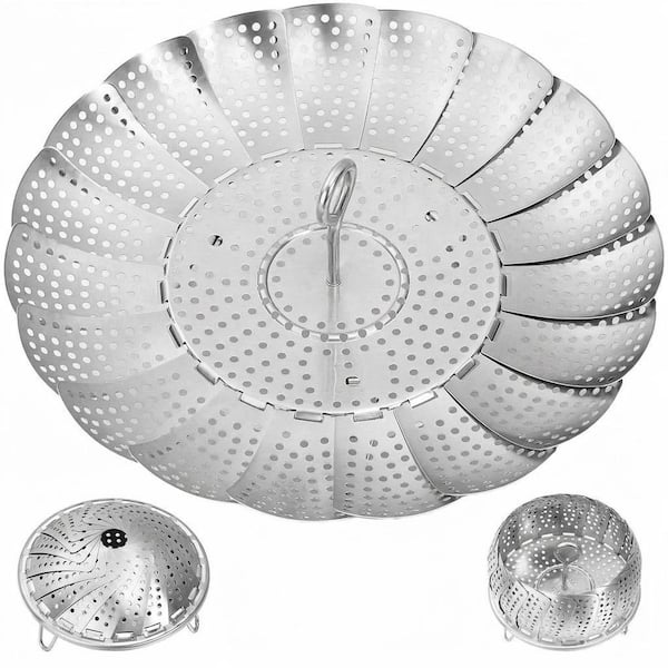 5.5-9.5 in. 304 Stainless Steel Steamer Basket Insert Thickened Collapsible Design for Pots and Pans