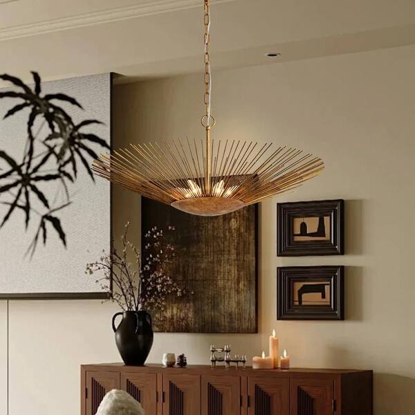 HUOKU Dopul 6-Light 31.9-inch Aged Distressed Brass Pendant Light