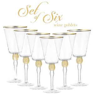 Berkware Luxurious and Elegant Sparkling Studded Long Stem Red Wine Glass  With Gold Tone Rim - Set of 6 Wine Glasses