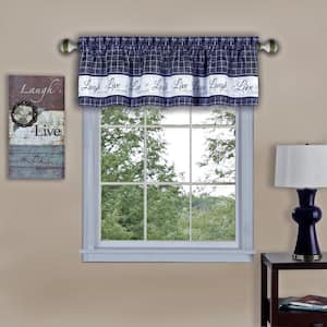 Live, Love, Laugh Navy Polyester Light Filtering Rod Pocket Tier and Valance Curtain Set 58 in. W x 24 in. L