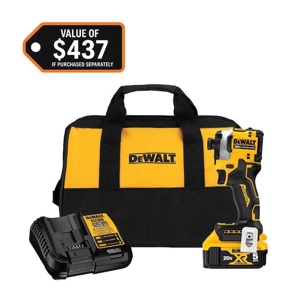 ATOMIC 20V MAX Lithium-Ion Cordless 1/4 in. Brushless Impact Driver Kit, 5 Ah Battery, Charger, and Bag