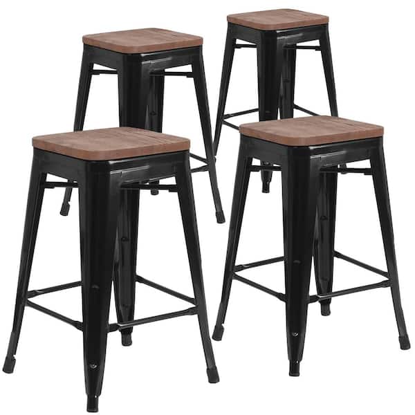 Carnegy Avenue 24 in. Black Bar Stool 4 pack CGACH249657BLHD