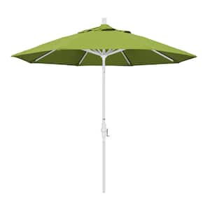 9 ft. White Aluminum Pole Market Aluminum Ribs Collar Tilt Crank Lift Patio Umbrella in Macaw Sunbrella