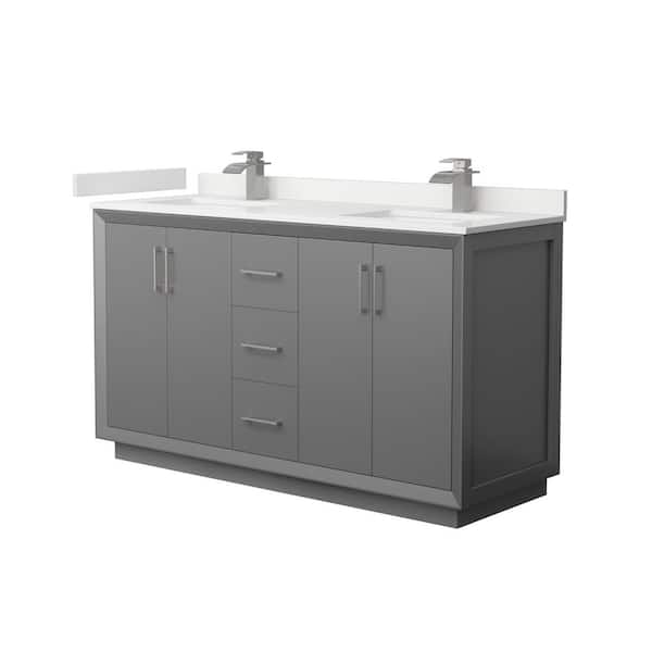 Wyndham Collection Strada 60 in. W x 22 in. D x 35 in. H Double Bath Vanity in Dark Gray with White Quartz Top