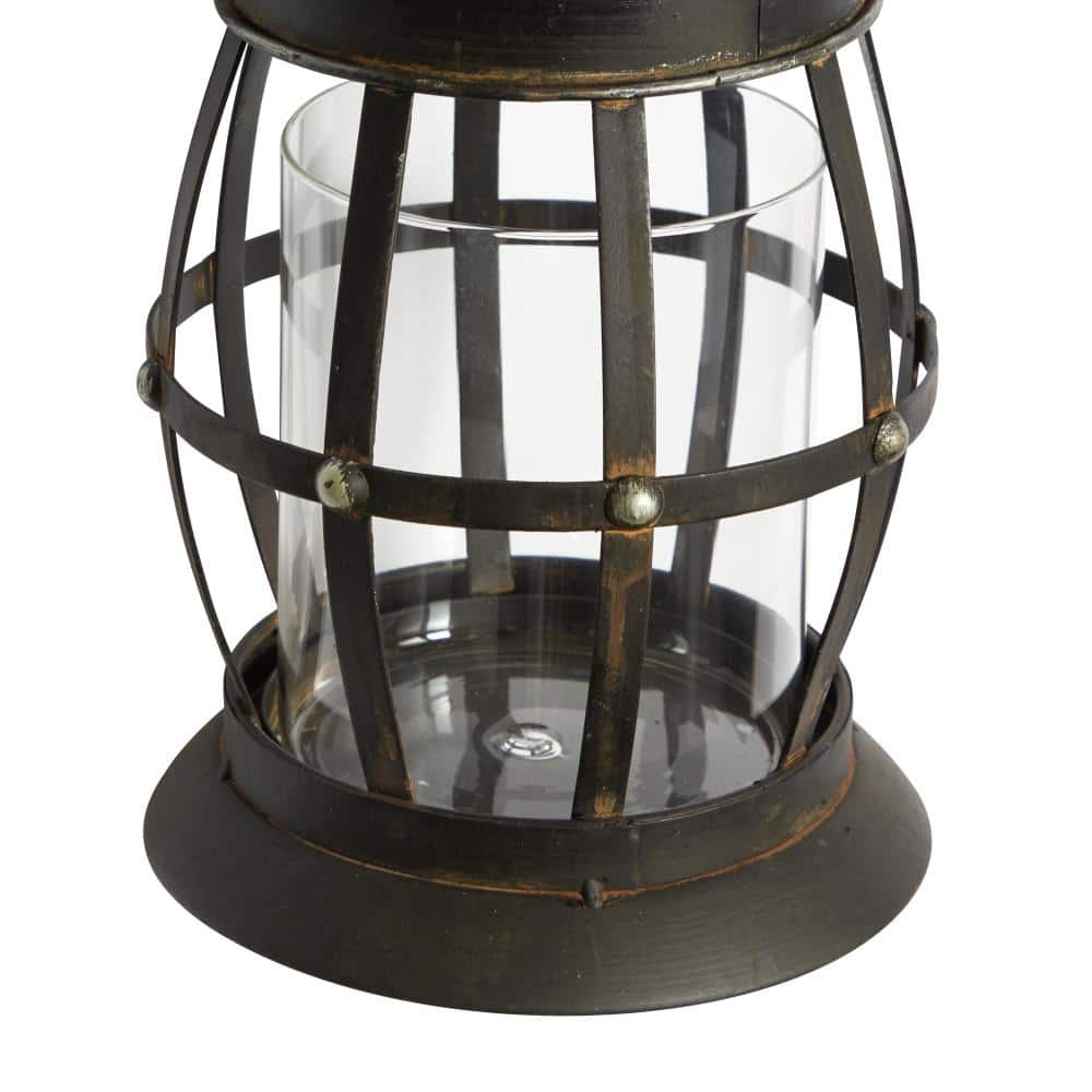 Elegant Brown Bronze Metal Glass Lantern Wall Sconce, 7"W x 19"H