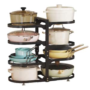 Black Iron Adjustable 8-Tier Pots and Pans Lid Drawer Organizer Rack Holder for Kitchen Organization and Storage