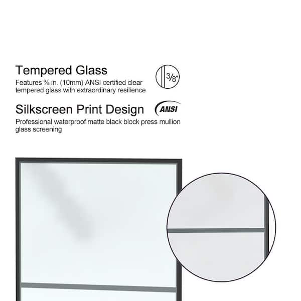 Staykiwi 34 in. W x 72 in. H Fixed Framed Shower Panel in Matte Black Finish with Patterned Glass