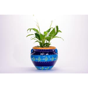 12 in. Stripped Blue Talavera Ceramic Chata Planter