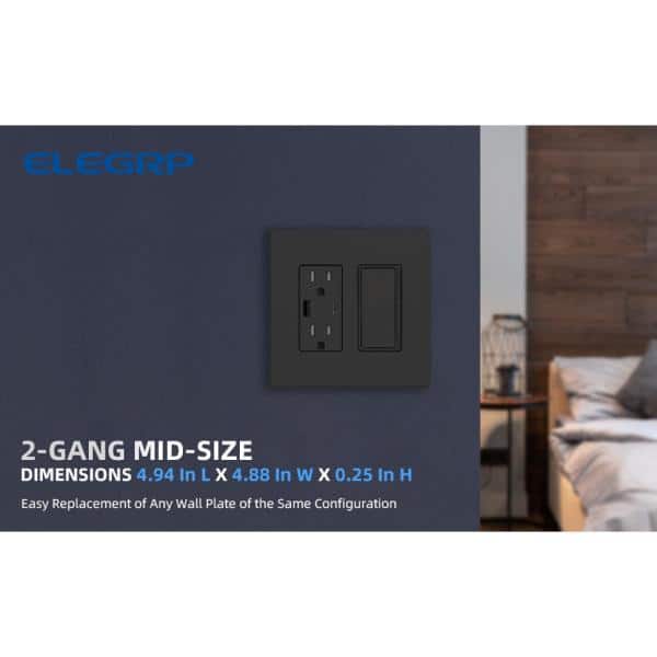 Matte Black 2-Gang Screwless Decorative Wall Plates, Mid-Size