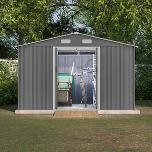 10 ft. W x 8 ft. D Grey Metal Storage Shed with Foundation and Sliding Door (80 Sq. Ft.)