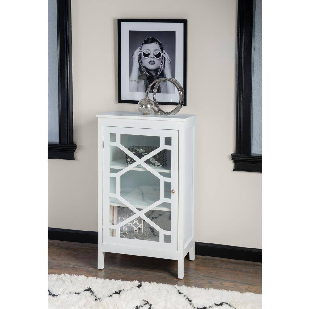 White MDF Accent Cabinet with Glass Door and Shelves