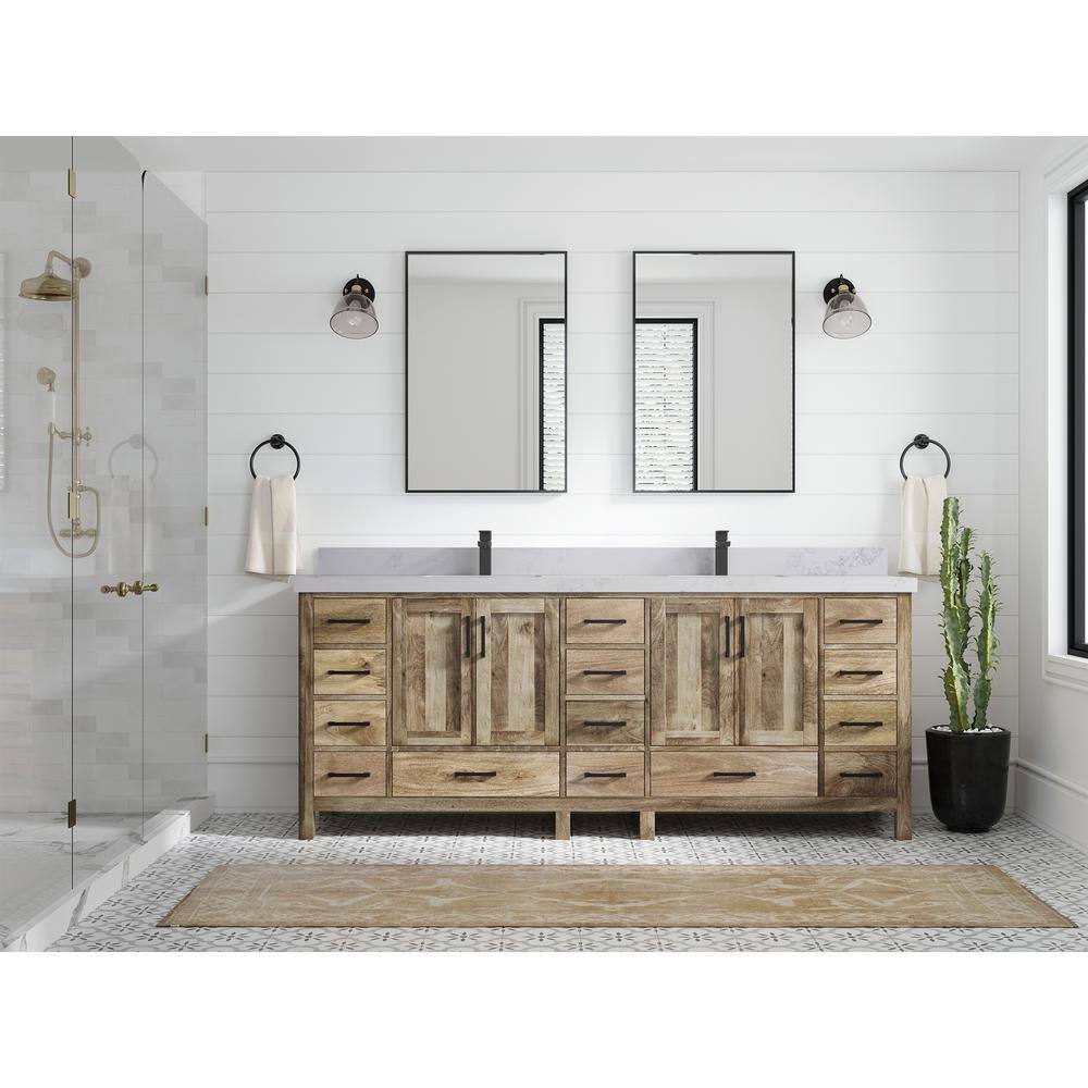 Malibu Natural Mango Double Sink Bathroom Vanity with Calacatta Nuvo Countertop