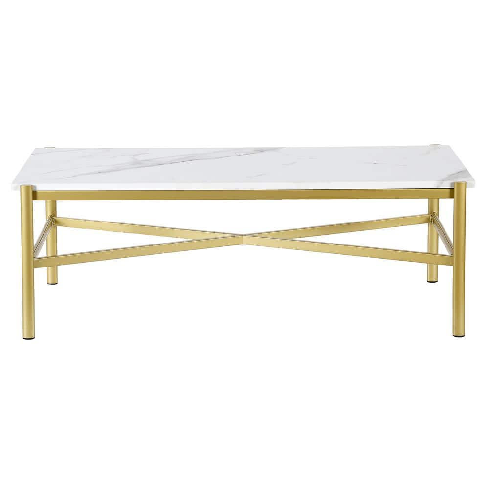 Braxton Gold Rectangular Coffee Table with Faux Marble Top