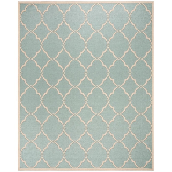 SAFAVIEH Beach House Aqua/Cream 9 ft. x 12 ft. Geometric Indoor/Outdoor Patio  Area Rug