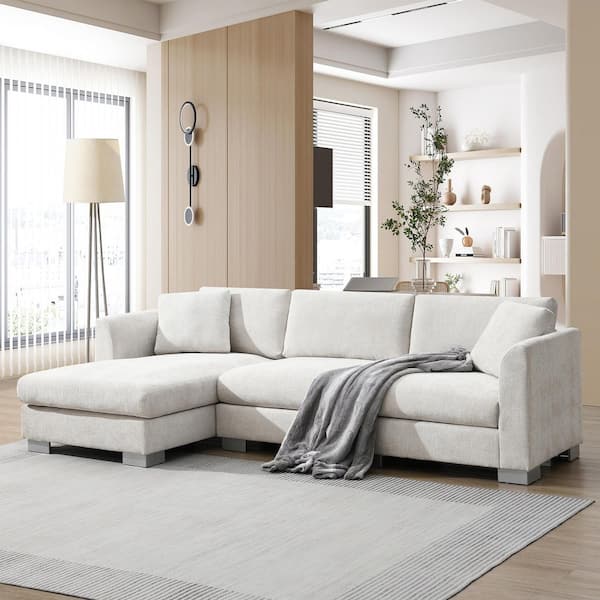 Sally Modern 96 in. Chenille Cloud L-Shaped Sectional Sofa in Minsk Gray with 2-Pillows, Oversized Chaise