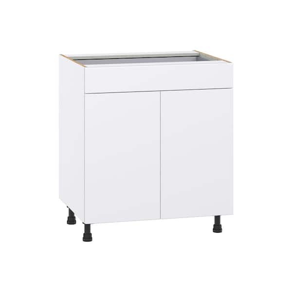 J COLLECTION Timberline 30 in. W x 24 in. D x 34.5 in. H Assembled Slab Base Kitchen Cabinet in Bright White with Drawer