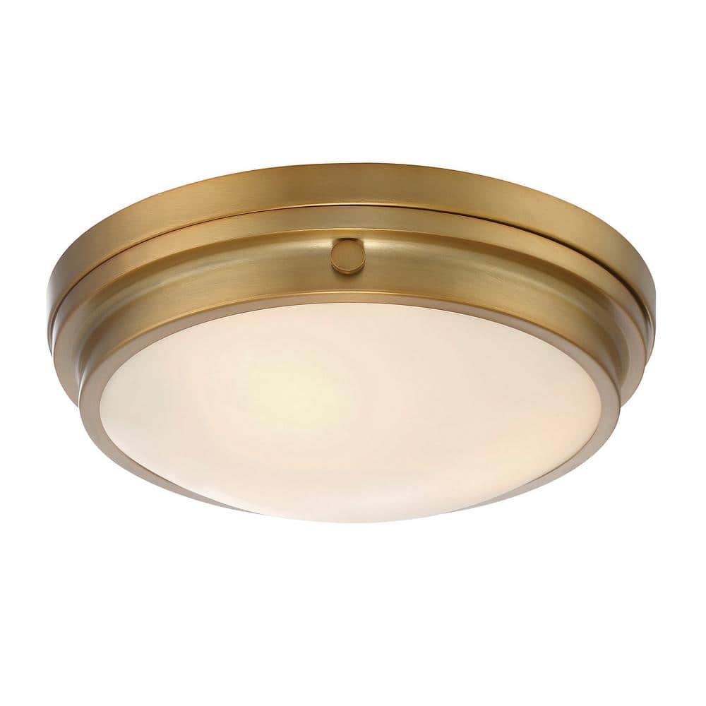 Warm Brass 3-Light Flush Mount with White Glass Shade